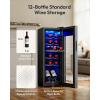 EUHOMY 12 Bottle Compressor Wine Cooler Refrigerator with Lock, Freestanding Mini Wine Fridge with Digital Temperature Control, Wine Refrigerator with Glass Door For Red White Wine, Champagne, Black(12 Bottle)