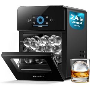 EUHOMY 2.4″ Ice Ball Maker Countertop, 3Pcs Ready in 40Mins, 108Pcs/Day, Self-Cleaning Sphere Ice Maker Machine with Crystal Clear Ice, Round Ice Cube Maker for Whiskey & Bourbon(Dark Black)