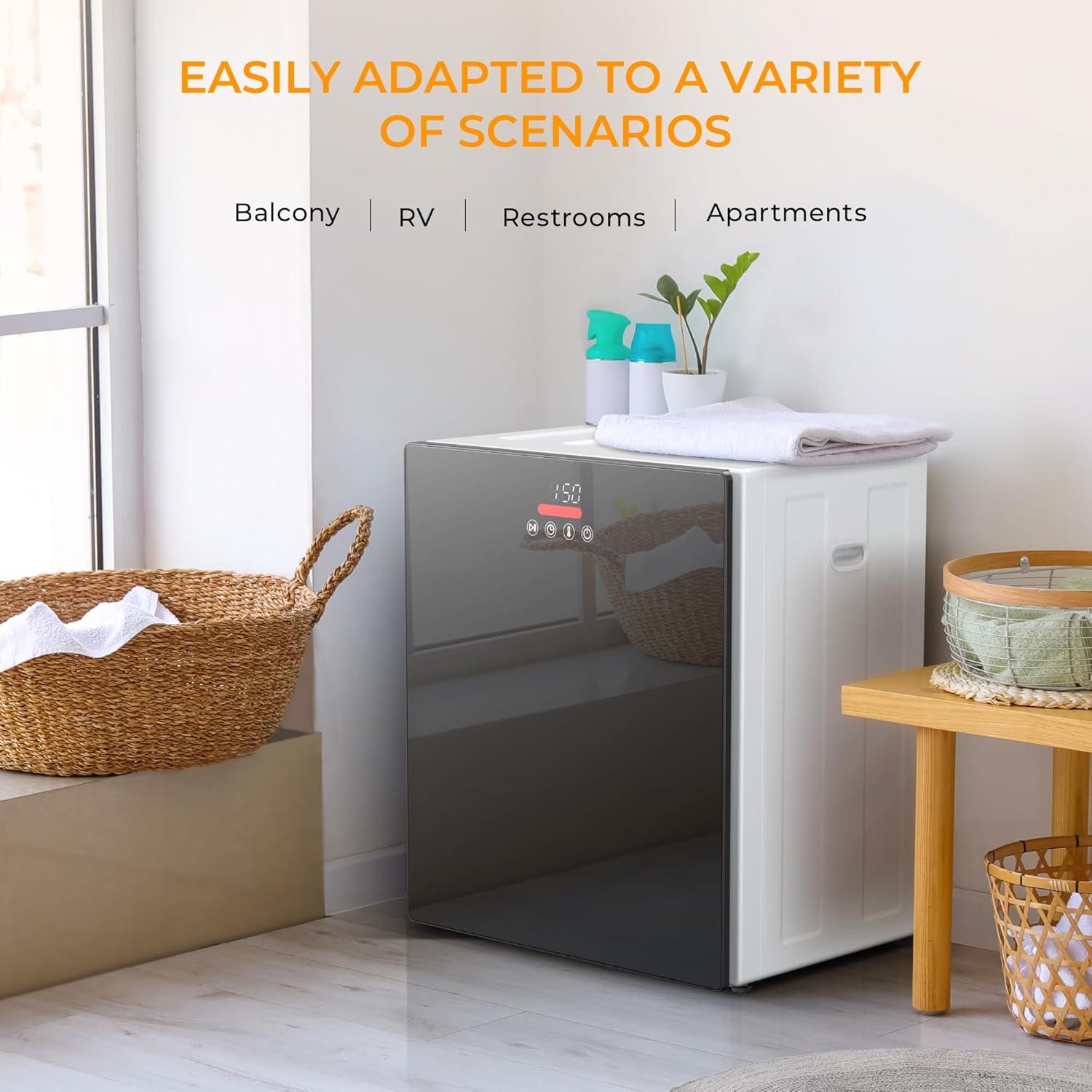 image:imageEUHOMY 15 Cuft Portable Clothes Dryer 850W Compact Dryer with Exhaust Hose Mirror Finish LCD Touch Panel 4 Drying Modes 55lbs Capacity Portable Dryer for Apartments Dorms Rvs BlackBlackWhite