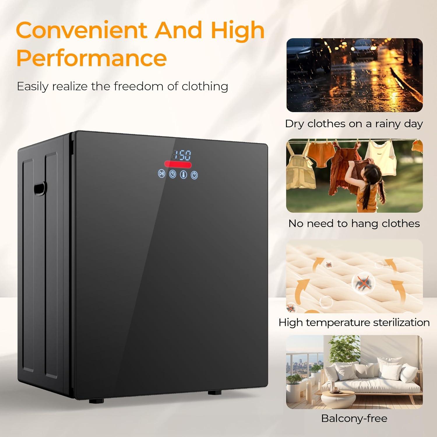image:imageEUHOMY 15 Cuft Portable Clothes Dryer 850W Compact Dryer with Exhaust Hose Mirror Finish LCD Touch Panel 4 Drying Modes 55lbs Capacity Portable Dryer for Apartments Dorms Rvs BlackBlack