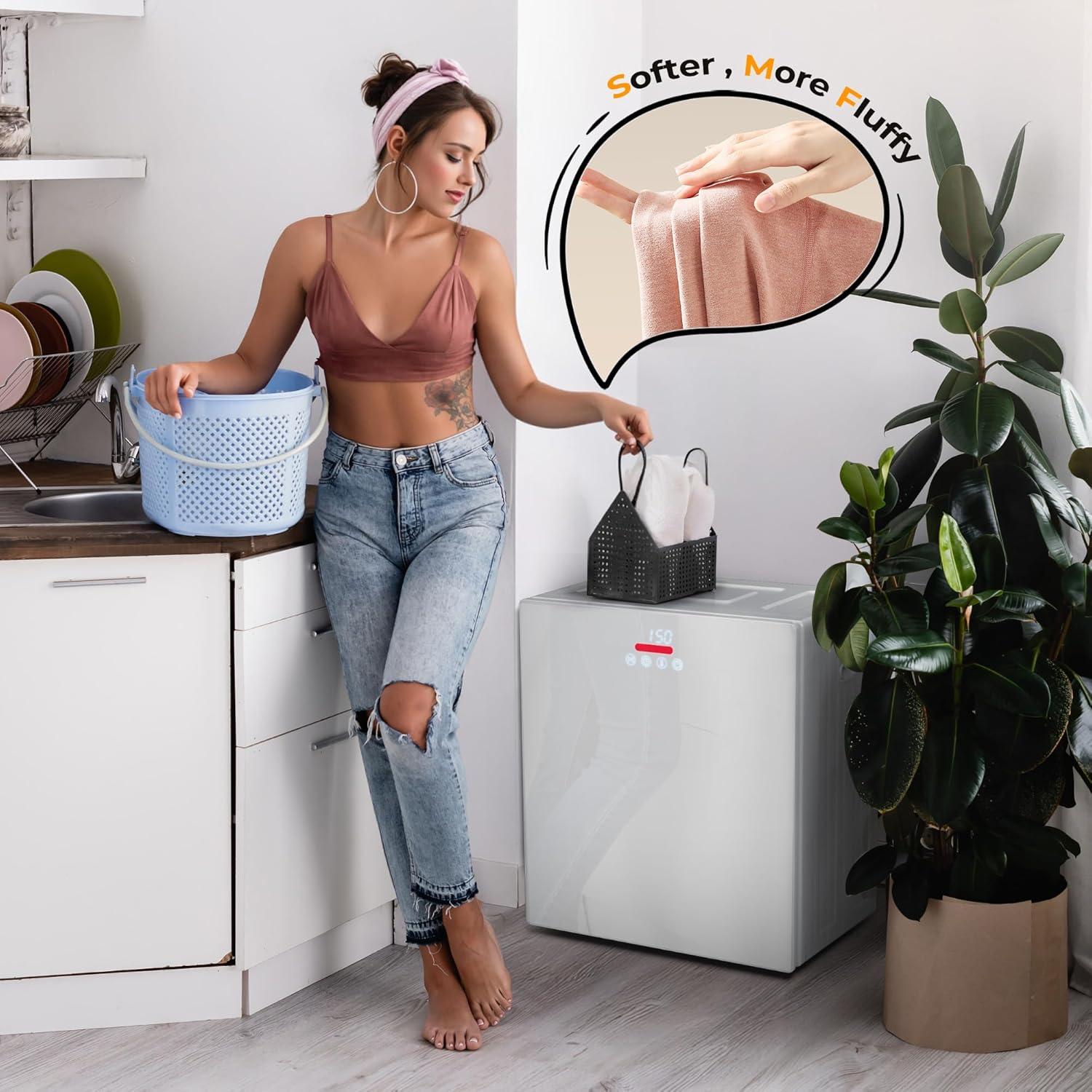 image:imageEUHOMY 15 Cuft Portable Clothes Dryer 850W Compact Dryer with Exhaust Hose Mirror Finish LCD Touch Panel 4 Drying Modes 55lbs Capacity Portable Dryer for Apartments Dorms Rvs BlackWhite