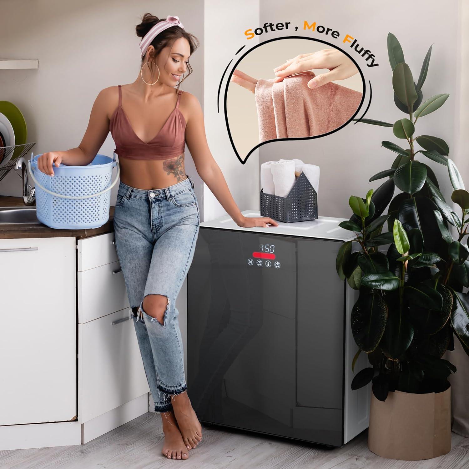 image:imageEUHOMY 15 Cuft Portable Clothes Dryer 850W Compact Dryer with Exhaust Hose Mirror Finish LCD Touch Panel 4 Drying Modes 55lbs Capacity Portable Dryer for Apartments Dorms Rvs BlackBlackWhite