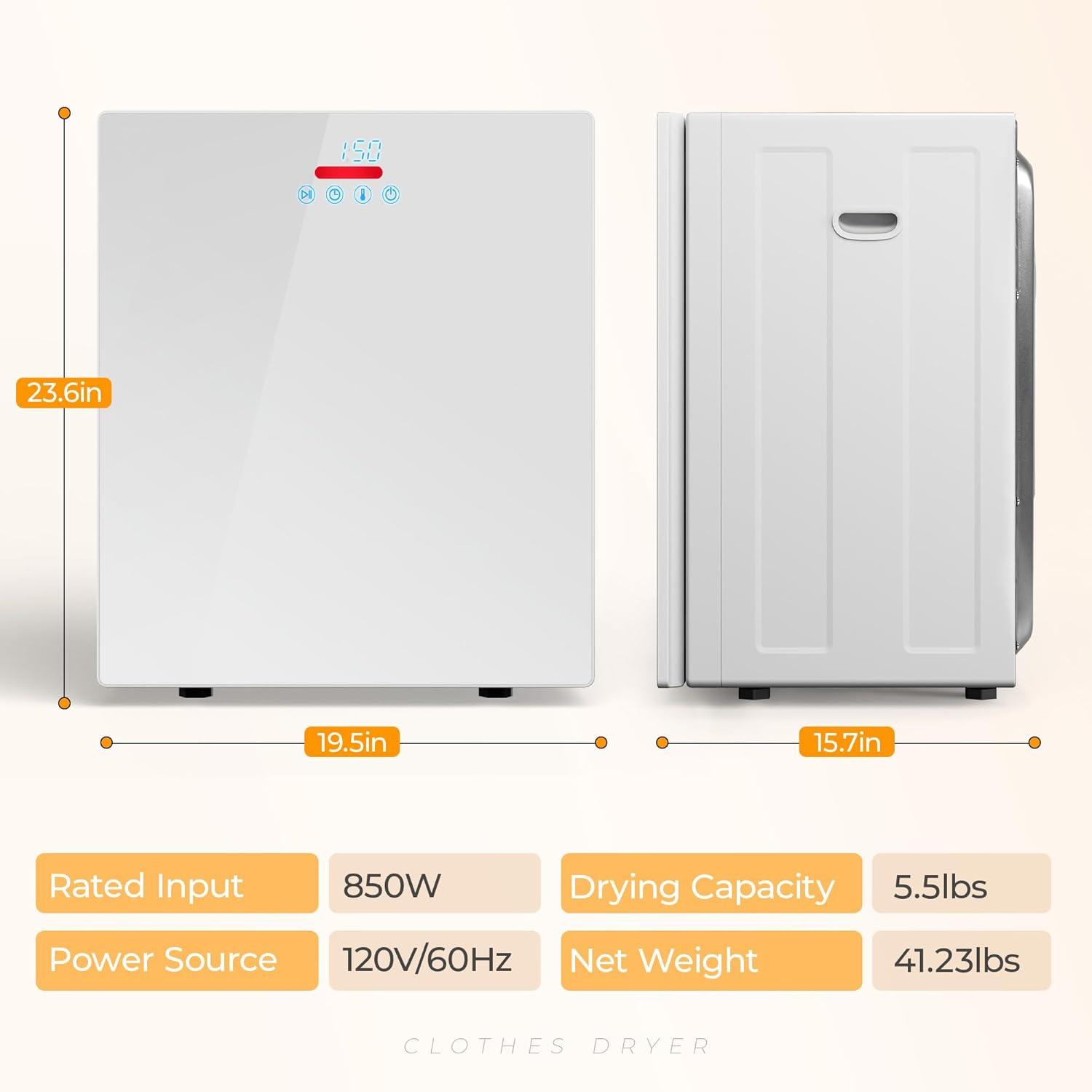 image:imageEUHOMY 15 Cuft Portable Clothes Dryer 850W Compact Dryer with Exhaust Hose Mirror Finish LCD Touch Panel 4 Drying Modes 55lbs Capacity Portable Dryer for Apartments Dorms Rvs BlackWhite