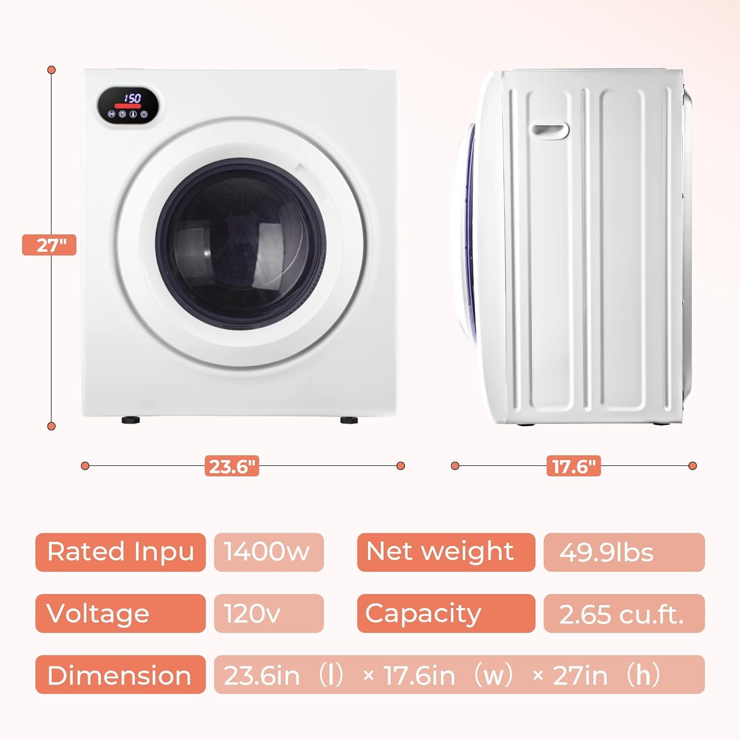 image:imageEuhomy 15 CuFt Portable Dryer 850W Clothes Dryer with Stainless Steel Drum 4 Functions LED Control Panel 120V portable dryers for laundry Suitable for Apartments Dorm RVs White265 CuFt No1