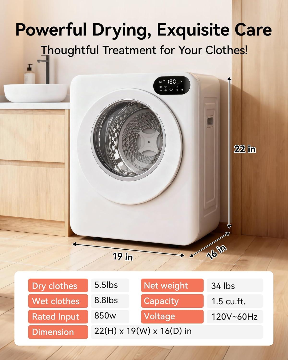 image:imageEuhomy 15 CuFt Portable Dryer 850W Clothes Dryer with Stainless Steel Drum 4 Functions LED Control Panel 120V portable dryers for laundry Suitable for Apartments Dorm RVs White15 CuFt No2
