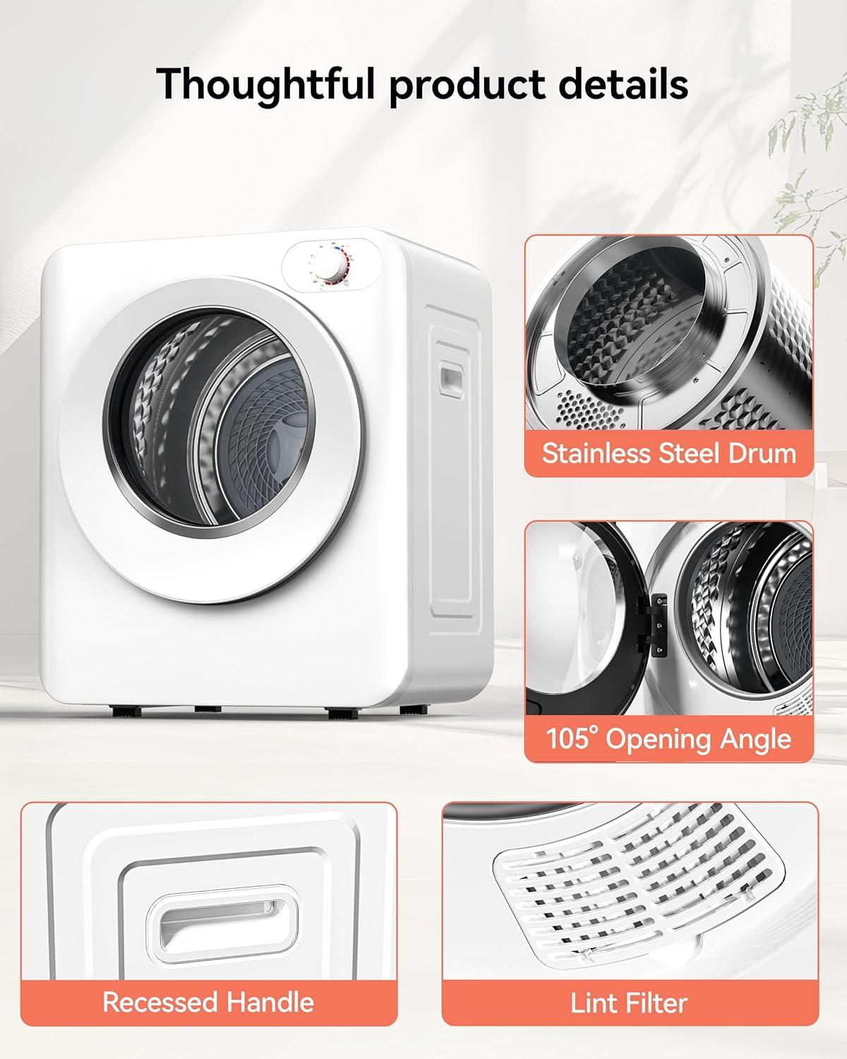 image:imageEuhomy Portable Clothes Dryer 15 CuFt Portable Dryer 850W Drying Machine with FrontLoading Stainless Steel Drum 5 Functions Suitable for Apartments Dorms RVs Small Spaces15 cu ft