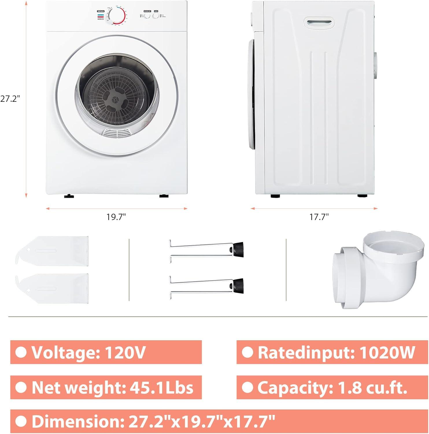 image:imageEuhomy Portable Clothes Dryer 15 CuFt Portable Dryer 850W Drying Machine with FrontLoading Stainless Steel Drum 5 Functions Suitable for Apartments Dorms RVs Small Spaces18 cu ft