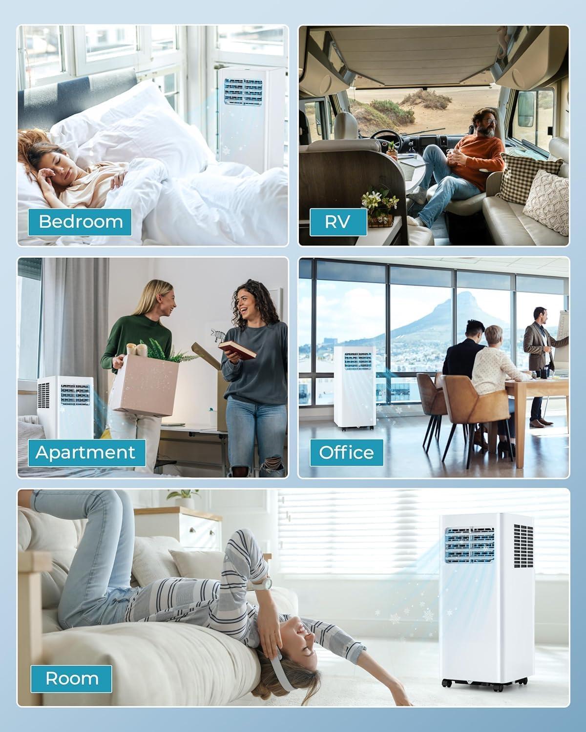 image:imageEUHOMY 8000 BTU Portable Air Conditioners 4in1 Air Conditioner Portable Up to 350 SqFt Portable AC Unit with Cool Fan Dehumidifier Sleep 24H Timer Remote amp Installation Kit for Bedroom8000