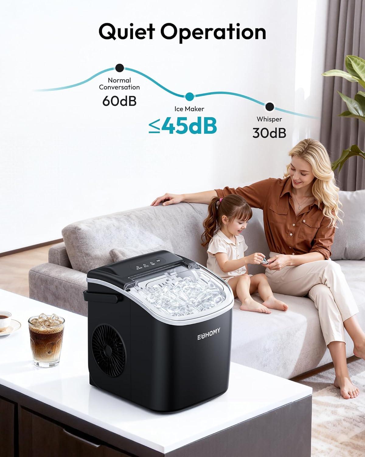 image:imageEUHOMY Countertop Ice Maker Machine with Handle 26lbs in 24Hrs 9 Ice Cubes Ready in 6 Mins SelfCleaning Portable Ice Maker with Basket and Scoop for HomeKitchenCampingRV BlackBlack