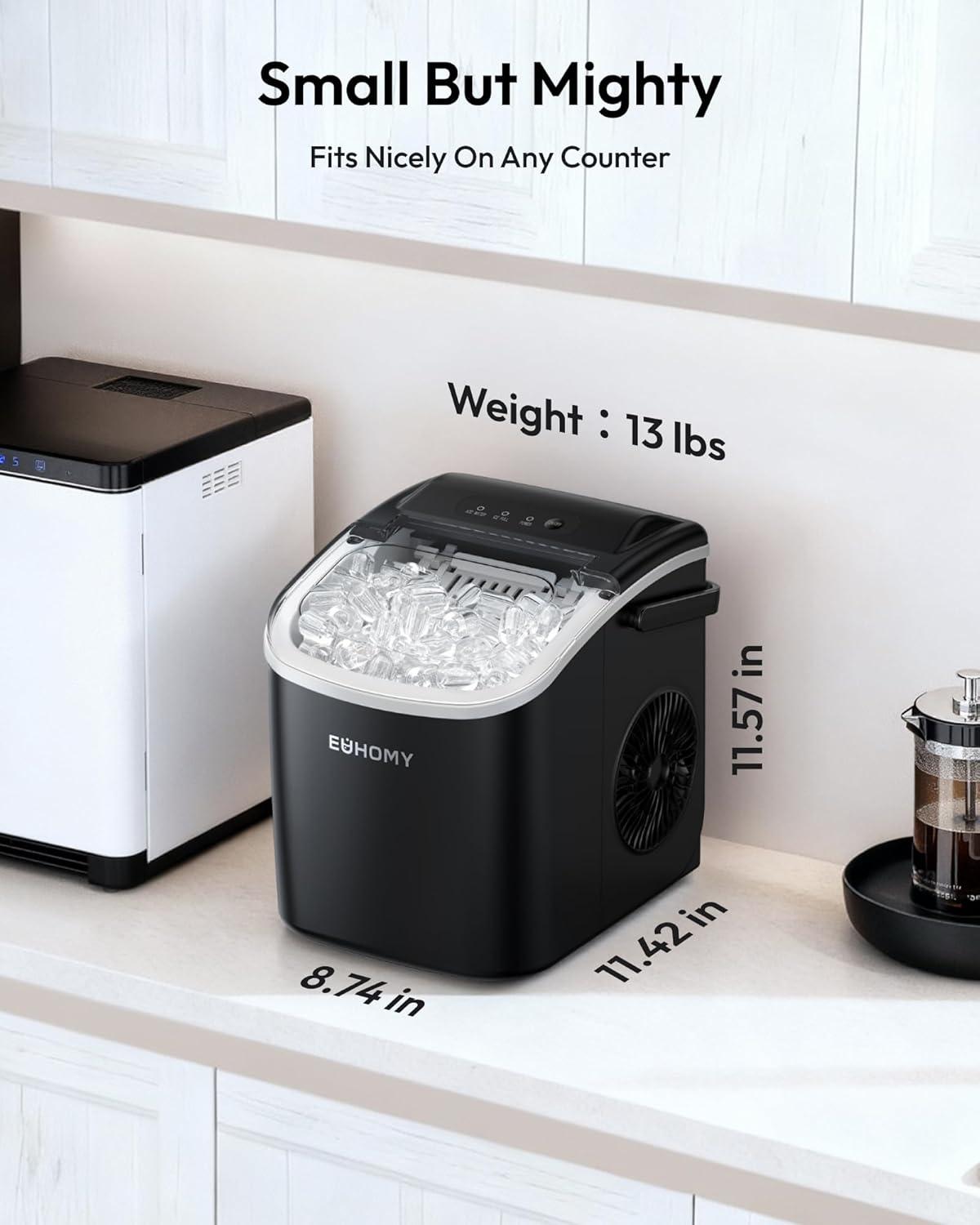 image:imageEUHOMY Countertop Ice Maker Machine with Handle 26lbs in 24Hrs 9 Ice Cubes Ready in 6 Mins SelfCleaning Portable Ice Maker with Basket and Scoop for HomeKitchenCampingRV BlackBlack Blue