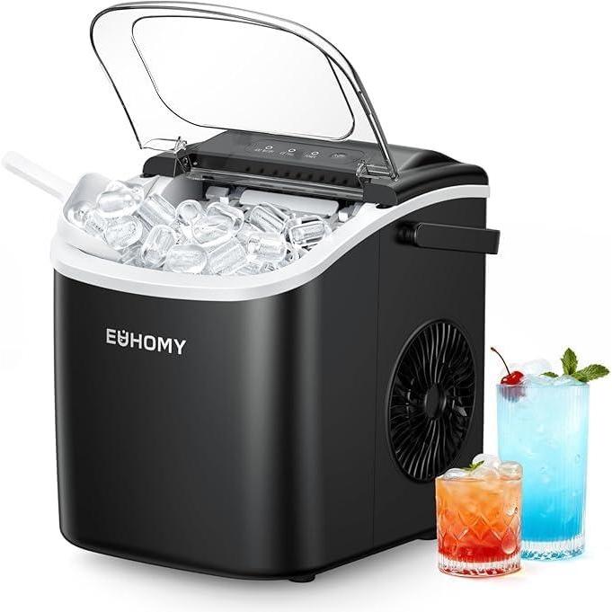 image:imageEUHOMY Countertop Ice Maker Machine with Handle 26lbs in 24Hrs 9 Ice Cubes Ready in 6 Mins SelfCleaning Portable Ice Maker with Basket and Scoop for HomeKitchenCampingRV BlackBlack Blue