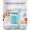 EUHOMY Countertop Ice Maker Machine with Handle, 26lbs in 24Hrs, 9 Ice Cubes Ready in 6 Mins, Self-Cleaning Portable Ice Maker with Basket and Scoop, for Home/Kitchen/Camping/RV. (Black)(Green)