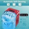 EUHOMY Countertop Ice Maker Machine with Handle, 26lbs in 24Hrs, 9 Ice Cubes Ready in 6 Mins, Self-Cleaning Portable Ice Maker with Basket and Scoop, for Home/Kitchen/Camping/RV. (Black)(Red)