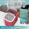 EUHOMY Countertop Ice Maker Machine with Handle, 26lbs in 24Hrs, 9 Ice Cubes Ready in 6 Mins, Self-Cleaning Portable Ice Maker with Basket and Scoop, for Home/Kitchen/Camping/RV. (Black)(Red)
