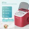 EUHOMY Countertop Ice Maker Machine with Handle, 26lbs in 24Hrs, 9 Ice Cubes Ready in 6 Mins, Self-Cleaning Portable Ice Maker with Basket and Scoop, for Home/Kitchen/Camping/RV. (Black)(Red)