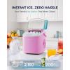 EUHOMY Countertop Ice Maker Machine with Handle, 26lbs in 24Hrs, 9 Ice Cubes Ready in 6 Mins, Self-Cleaning Portable Ice Maker with Basket and Scoop, for Home/Kitchen/Camping/RV. (Black)(Pink)