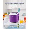 EUHOMY Countertop Ice Maker Machine with Handle, 26lbs in 24Hrs, 9 Ice Cubes Ready in 6 Mins, Self-Cleaning Portable Ice Maker with Basket and Scoop, for Home/Kitchen/Camping/RV. (Black)(Purple)