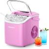 EUHOMY Countertop Ice Maker Machine with Handle, 26lbs in 24Hrs, 9 Ice Cubes Ready in 6 Mins, Self-Cleaning Portable Ice Maker with Basket and Scoop, for Home/Kitchen/Camping/RV. (Black)(Pink)