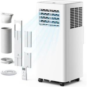 EUHOMY 8,000 BTU Portable Air Conditioners, 4-in-1 Air Conditioner Portable Up to 350 Sq.Ft., Portable AC Unit with Cool, Fan, Dehumidifier, Sleep, 24H Timer, Remote & Installation Kit, for Bedroom(8000)
