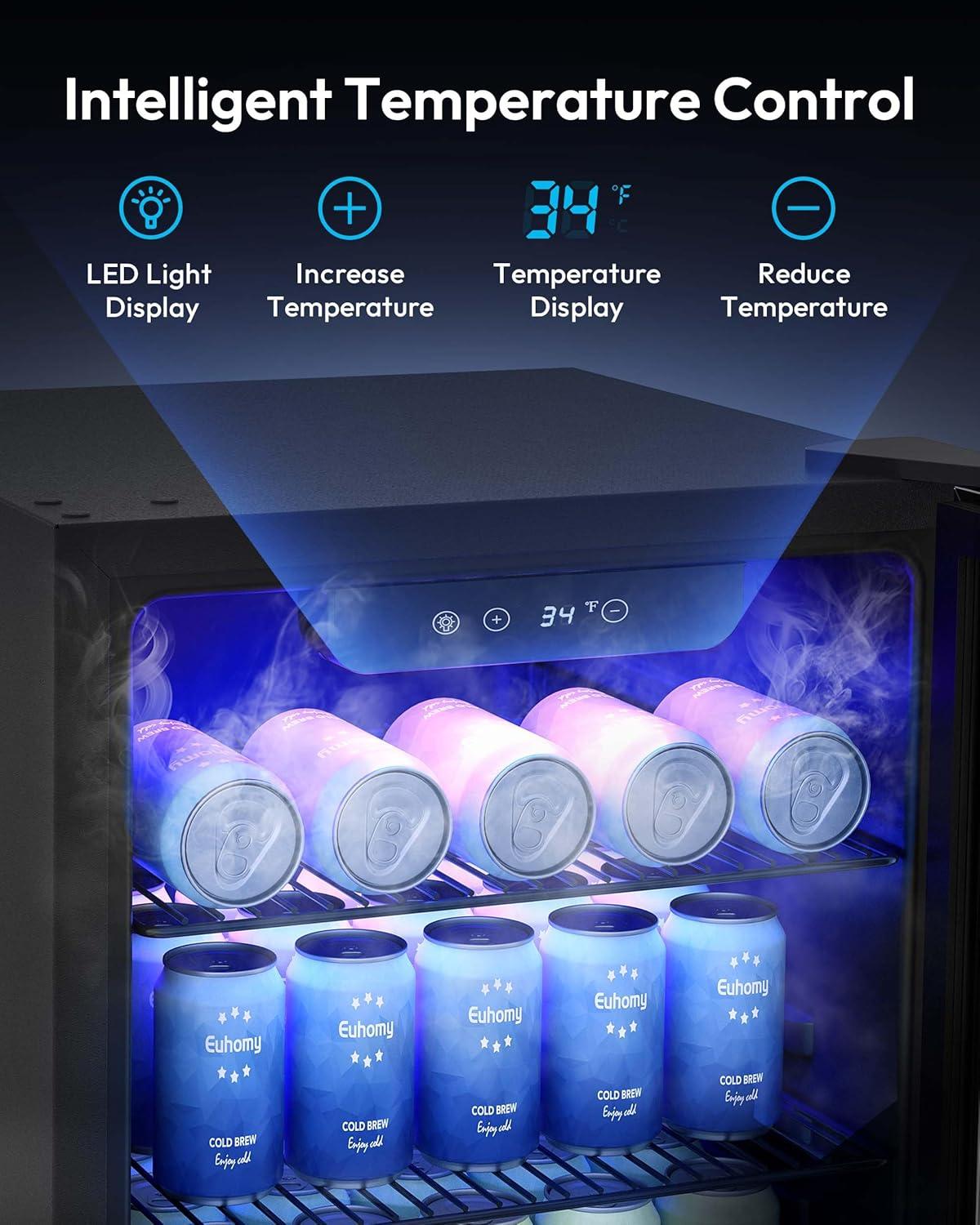 image:imageEUHOMY Mini Fridge 130 Can Beverage Refrigerator Cooler Glass Door for Soda Wine Beer Beverage Cooler for Home Bar Office with Digital Temperature Control Adjustable Shelves 32 CuFt SilverBlack
