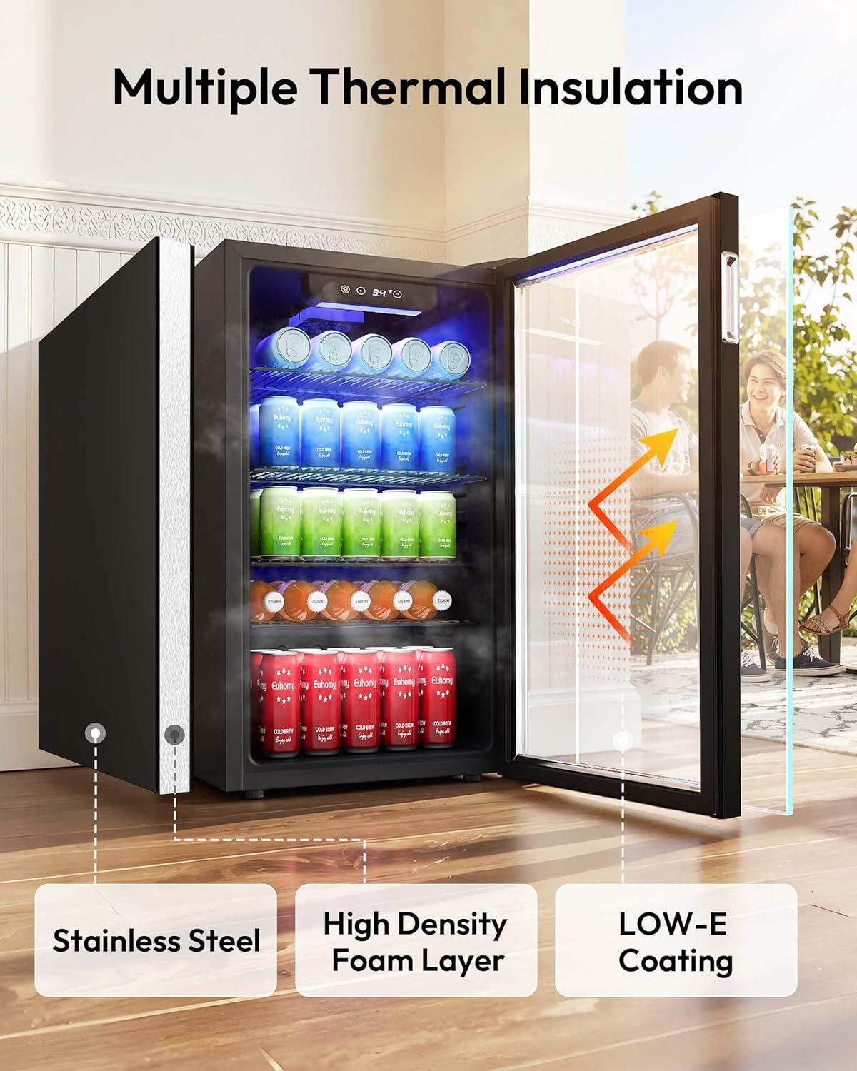 image:imageEUHOMY Mini Fridge 130 Can Beverage Refrigerator Cooler Glass Door for Soda Wine Beer Beverage Cooler for Home Bar Office with Digital Temperature Control Adjustable Shelves 32 CuFt SilverBlack
