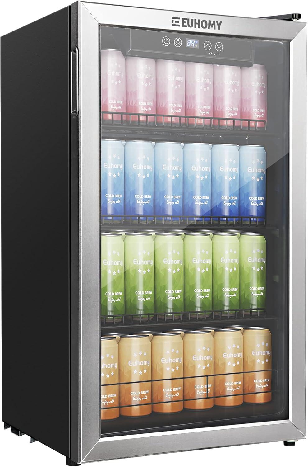 image:imageEUHOMY Mini Fridge 130 Can Beverage Refrigerator Cooler Glass Door for Soda Wine Beer Beverage Cooler for Home Bar Office with Digital Temperature Control Adjustable Shelves 32 CuFt SilverSilver