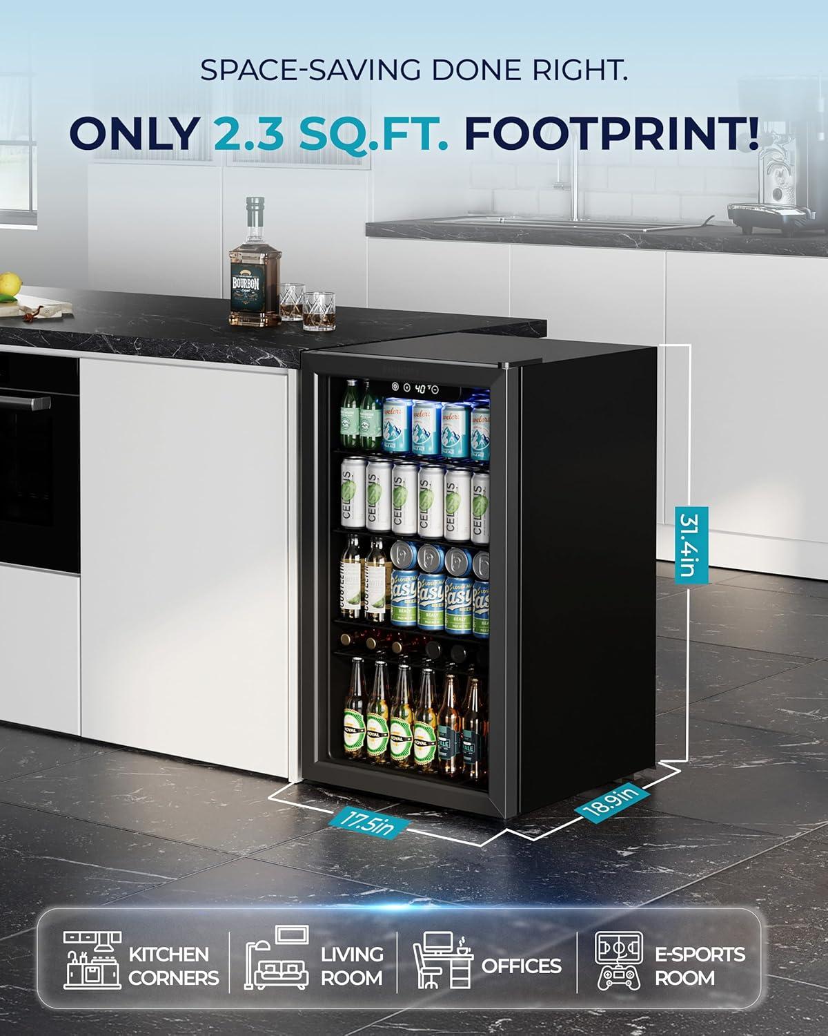 image:imageEUHOMY Mini Fridge 130 Can Beverage Refrigerator Cooler Glass Door for Soda Wine Beer Beverage Cooler for Home Bar Office with Digital Temperature Control Adjustable Shelves 32 CuFt SilverBlack