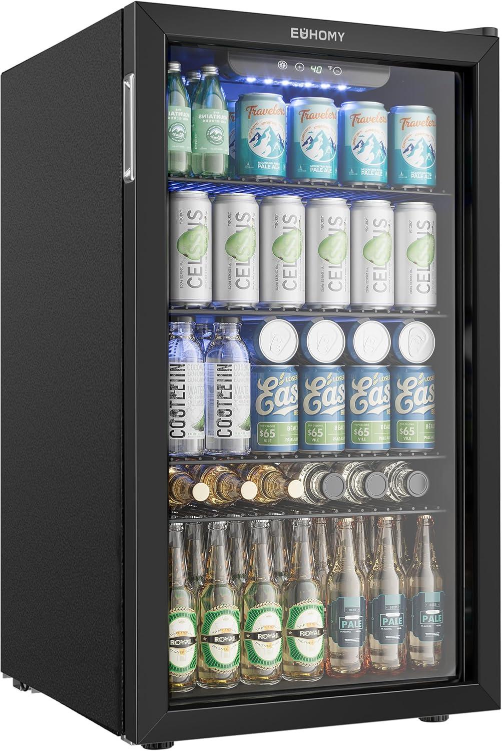 image:imageEUHOMY Mini Fridge 130 Can Beverage Refrigerator Cooler Glass Door for Soda Wine Beer Beverage Cooler for Home Bar Office with Digital Temperature Control Adjustable Shelves 32 CuFt SilverBlack