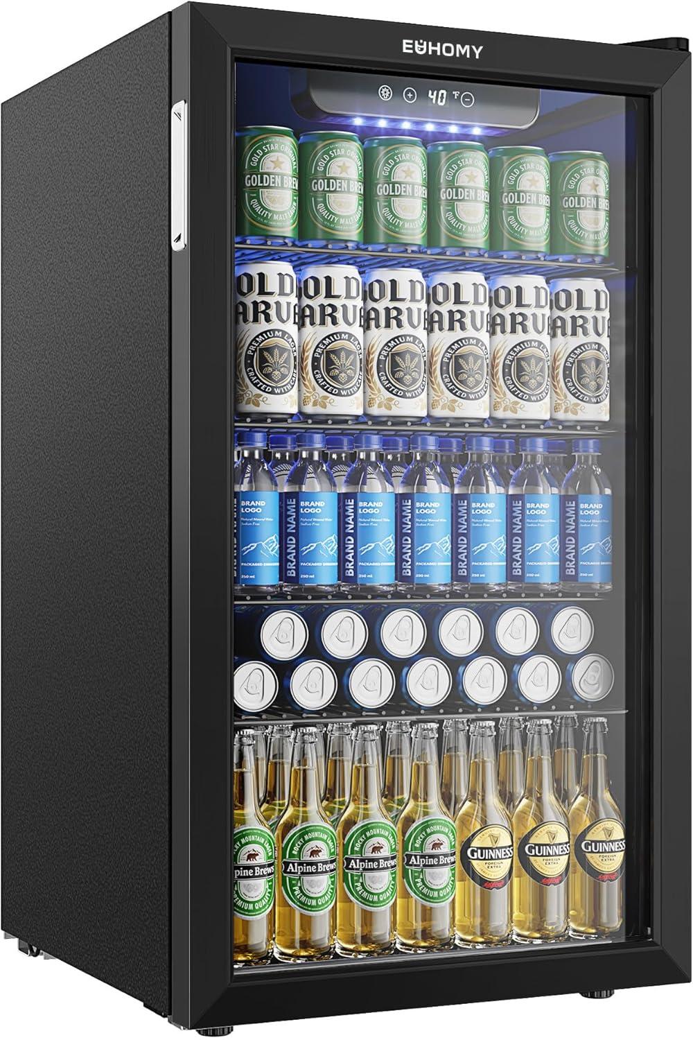 image:imageEUHOMY Mini Fridge 130 Can Beverage Refrigerator Cooler Glass Door for Soda Wine Beer Beverage Cooler for Home Bar Office with Digital Temperature Control Adjustable Shelves 32 CuFt SilverBlack