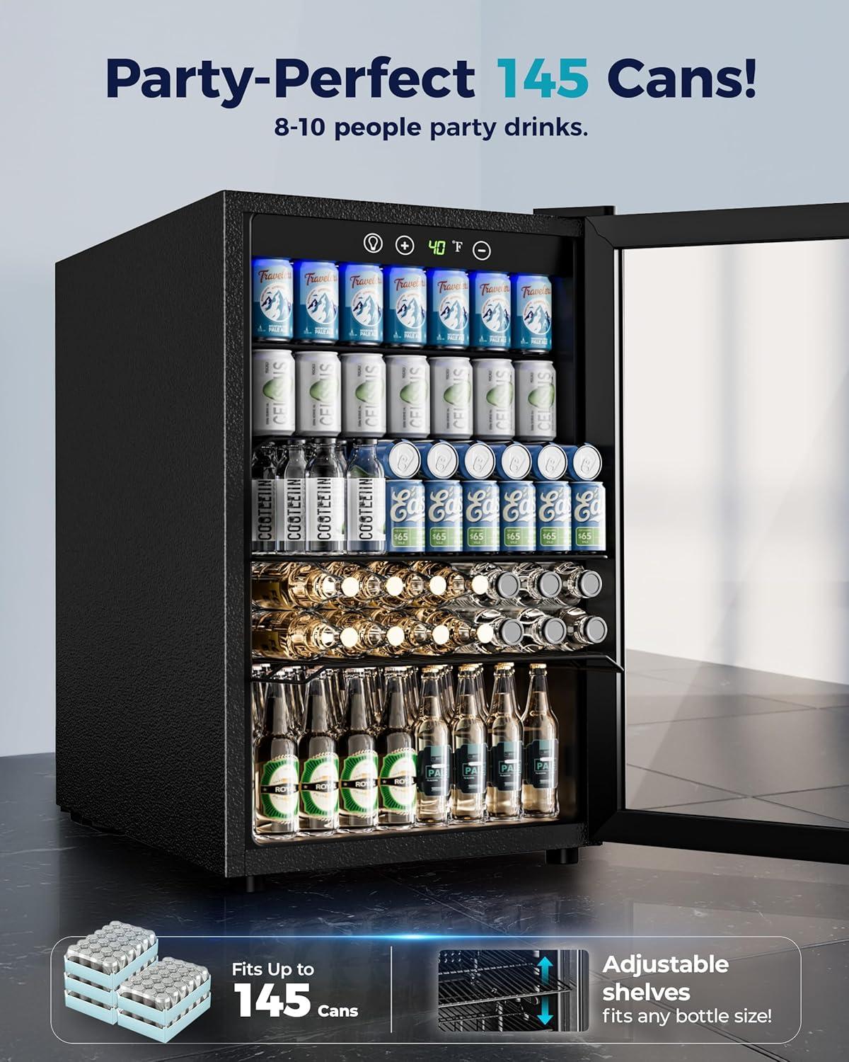 image:imageEUHOMY Mini Fridge 130 Can Beverage Refrigerator Cooler Glass Door for Soda Wine Beer Beverage Cooler for Home Bar Office with Digital Temperature Control Adjustable Shelves 32 CuFt SilverSilver
