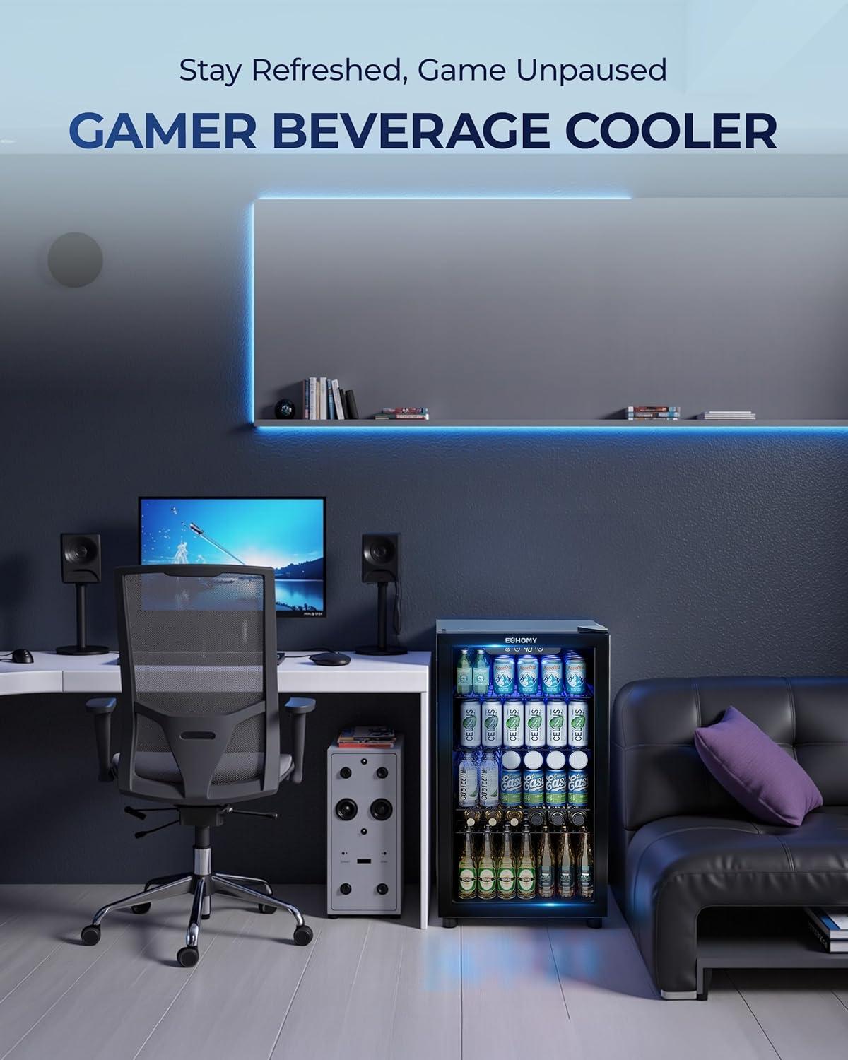 image:imageEUHOMY Mini Fridge 130 Can Beverage Refrigerator Cooler Glass Door for Soda Wine Beer Beverage Cooler for Home Bar Office with Digital Temperature Control Adjustable Shelves 32 CuFt SilverBlack