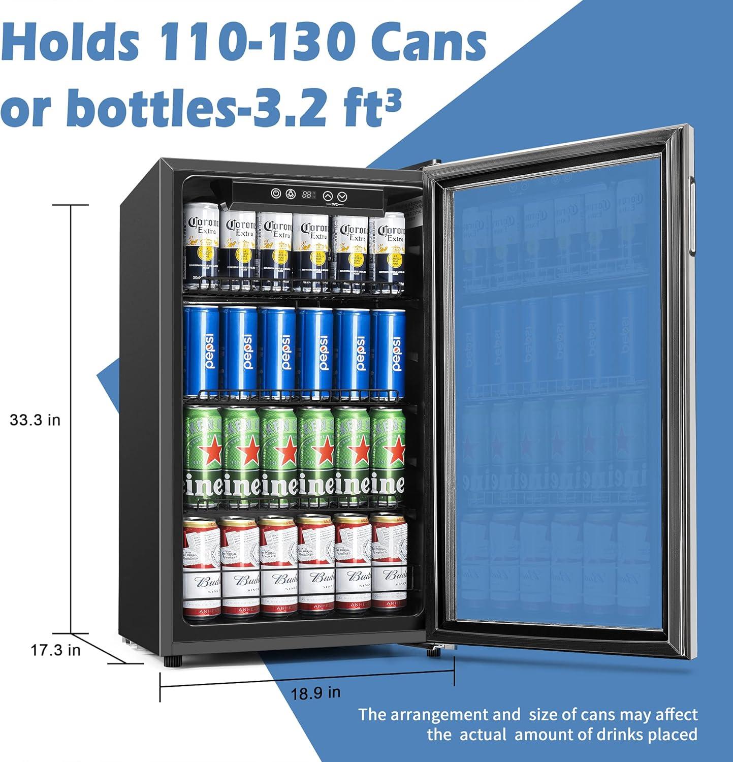 image:imageEUHOMY Mini Fridge 130 Can Beverage Refrigerator Cooler Glass Door for Soda Wine Beer Beverage Cooler for Home Bar Office with Digital Temperature Control Adjustable Shelves 32 CuFt SilverSilver
