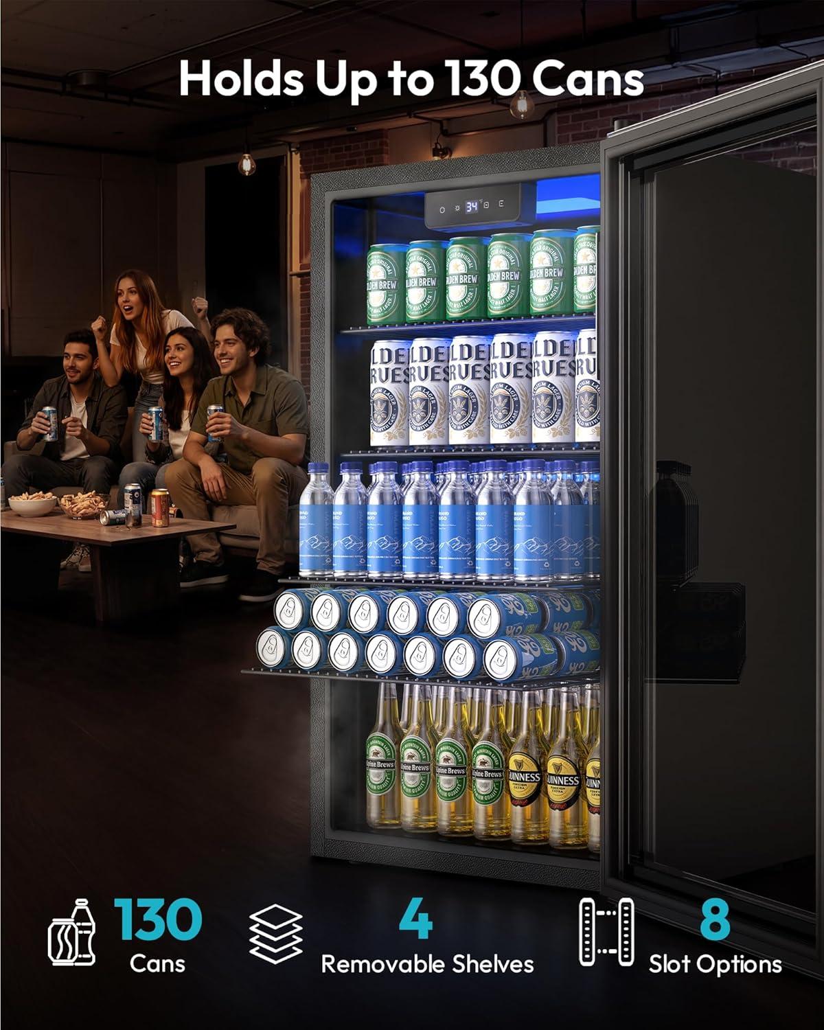 image:imageEUHOMY Mini Fridge 130 Can Beverage Refrigerator Cooler Glass Door for Soda Wine Beer Beverage Cooler for Home Bar Office with Digital Temperature Control Adjustable Shelves 32 CuFt SilverSilver