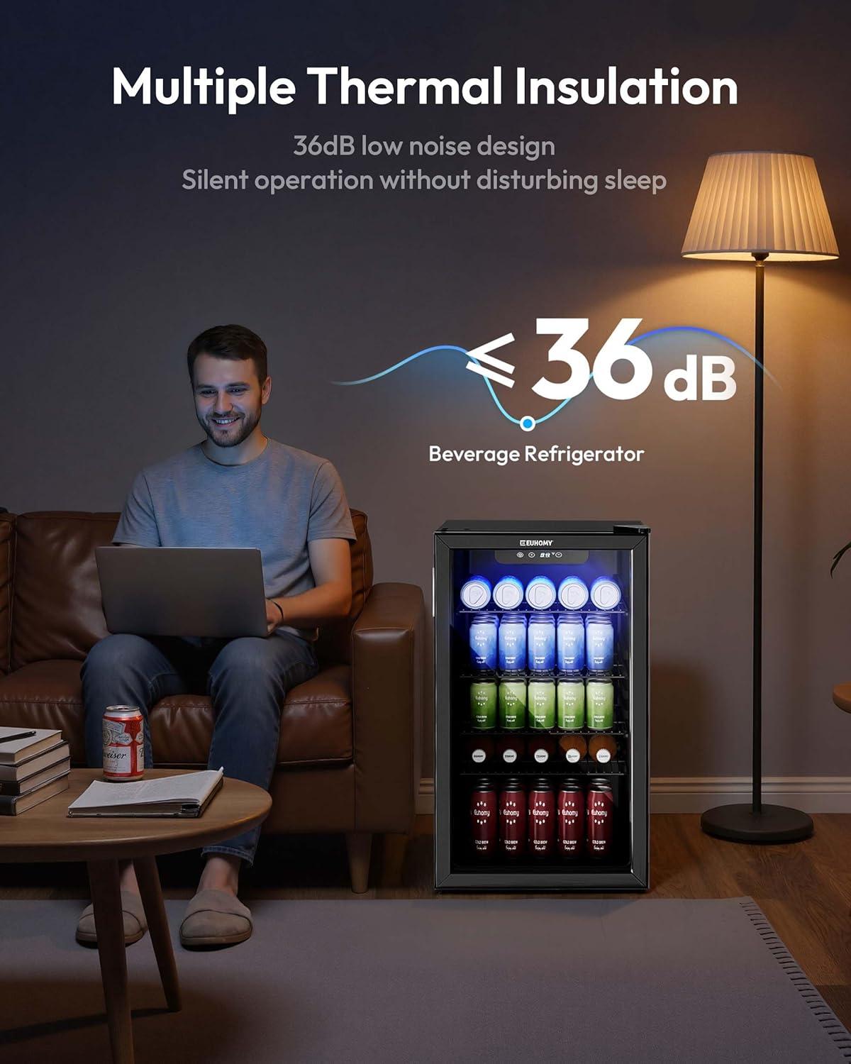 image:imageEUHOMY Mini Fridge 130 Can Beverage Refrigerator Cooler Glass Door for Soda Wine Beer Beverage Cooler for Home Bar Office with Digital Temperature Control Adjustable Shelves 32 CuFt SilverBlack