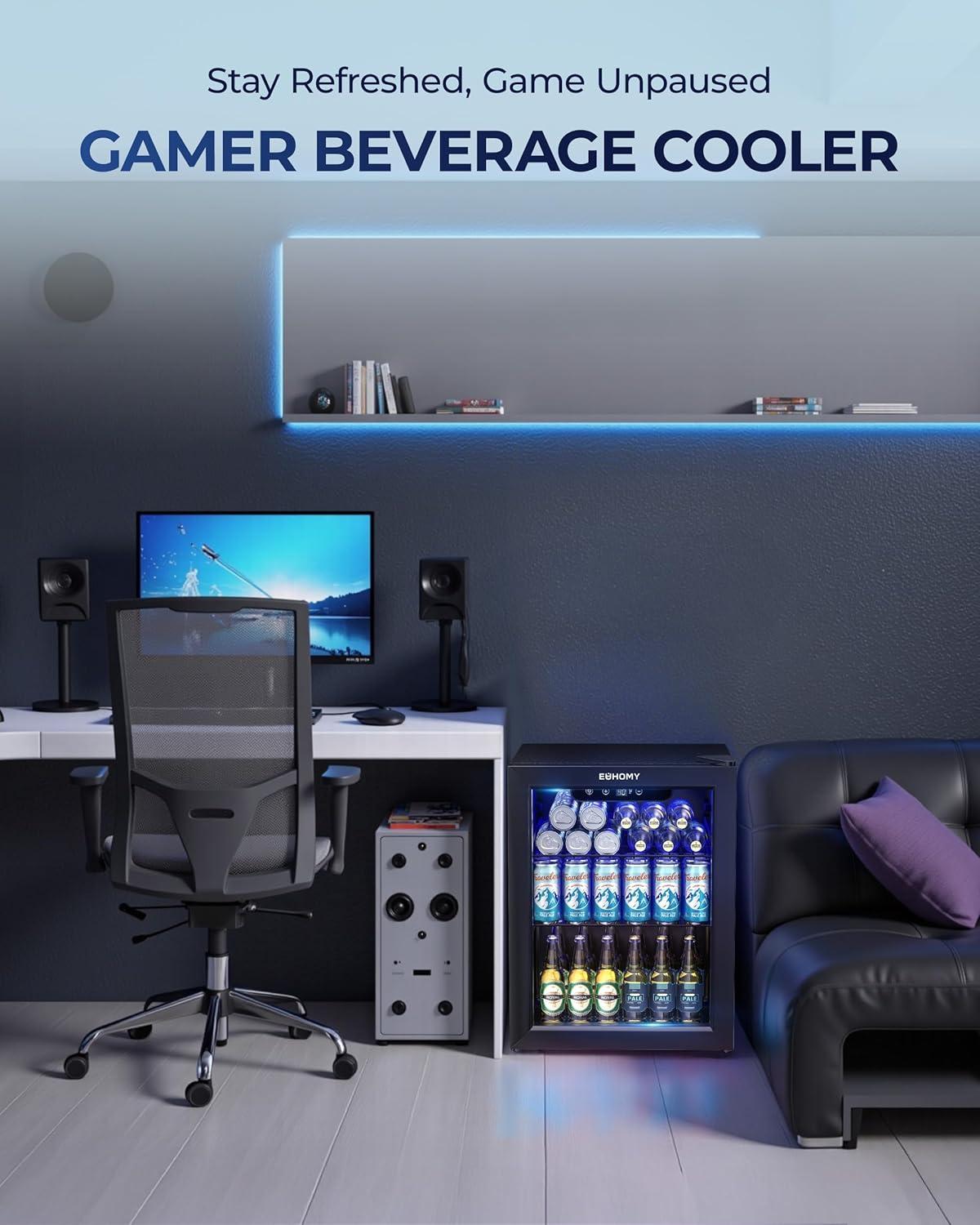 image:imageEUHOMY Mini Fridge 130 Can Beverage Refrigerator Cooler Glass Door for Soda Wine Beer Beverage Cooler for Home Bar Office with Digital Temperature Control Adjustable Shelves 32 CuFt SilverBlack