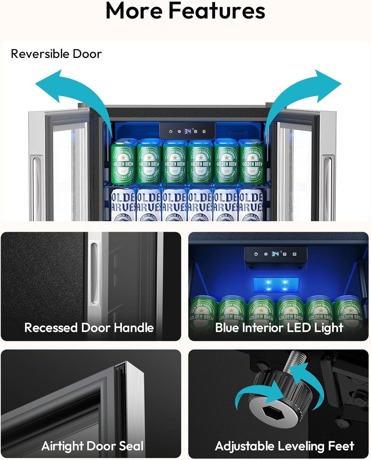 image:imageEUHOMY Mini Fridge 130 Can Beverage Refrigerator Cooler Glass Door for Soda Wine Beer Beverage Cooler for Home Bar Office with Digital Temperature Control Adjustable Shelves 32 CuFt SilverSilver