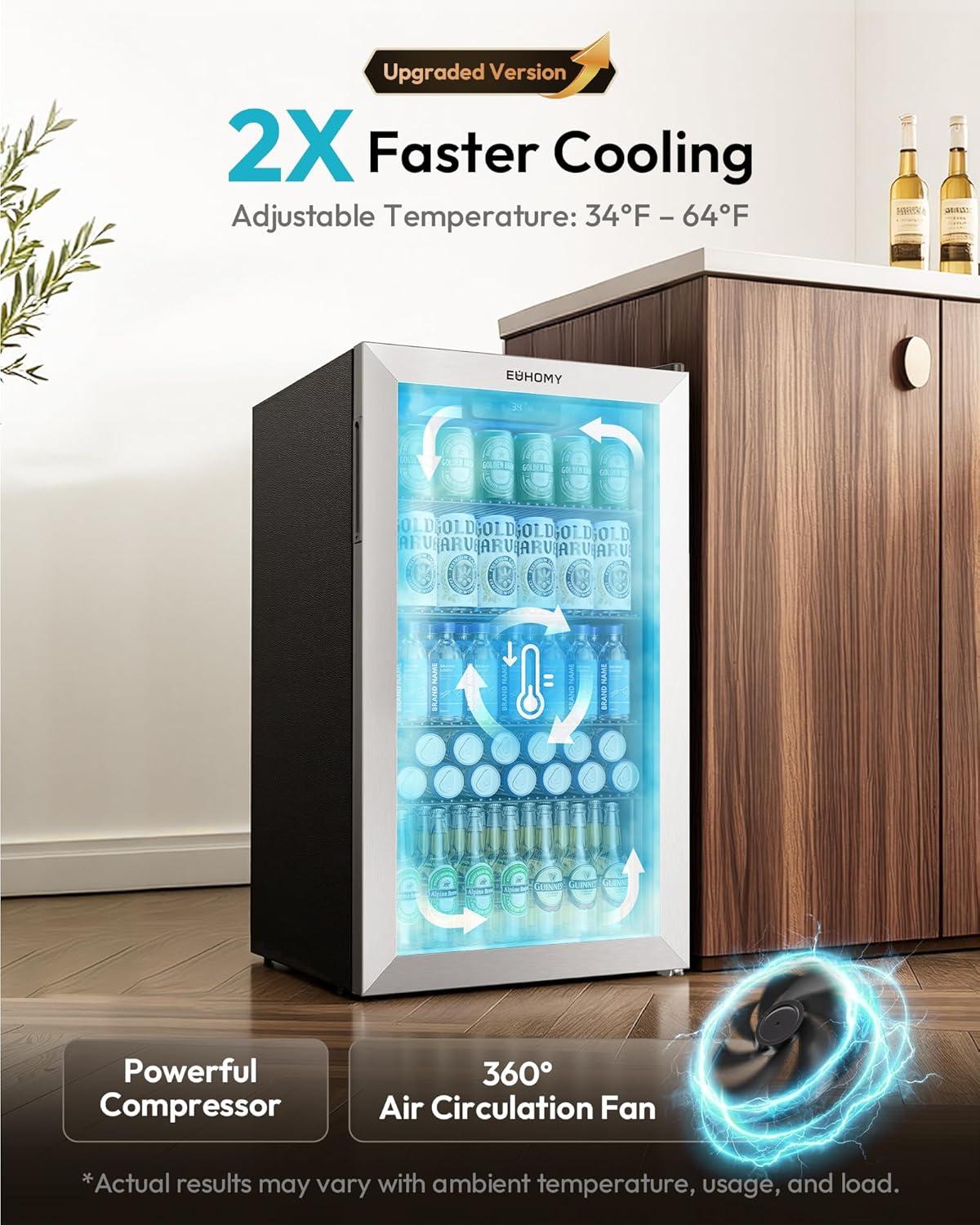 image:imageEUHOMY Mini Fridge 130 Can Beverage Refrigerator Cooler Glass Door for Soda Wine Beer Beverage Cooler for Home Bar Office with Digital Temperature Control Adjustable Shelves 32 CuFt SilverSilver