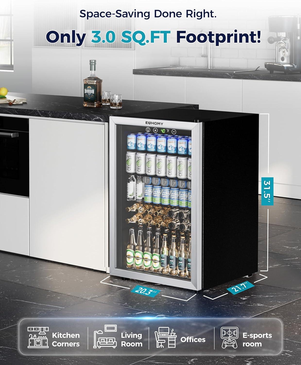 image:imageEUHOMY Mini Fridge 130 Can Beverage Refrigerator Cooler Glass Door for Soda Wine Beer Beverage Cooler for Home Bar Office with Digital Temperature Control Adjustable Shelves 32 CuFt SilverSilver