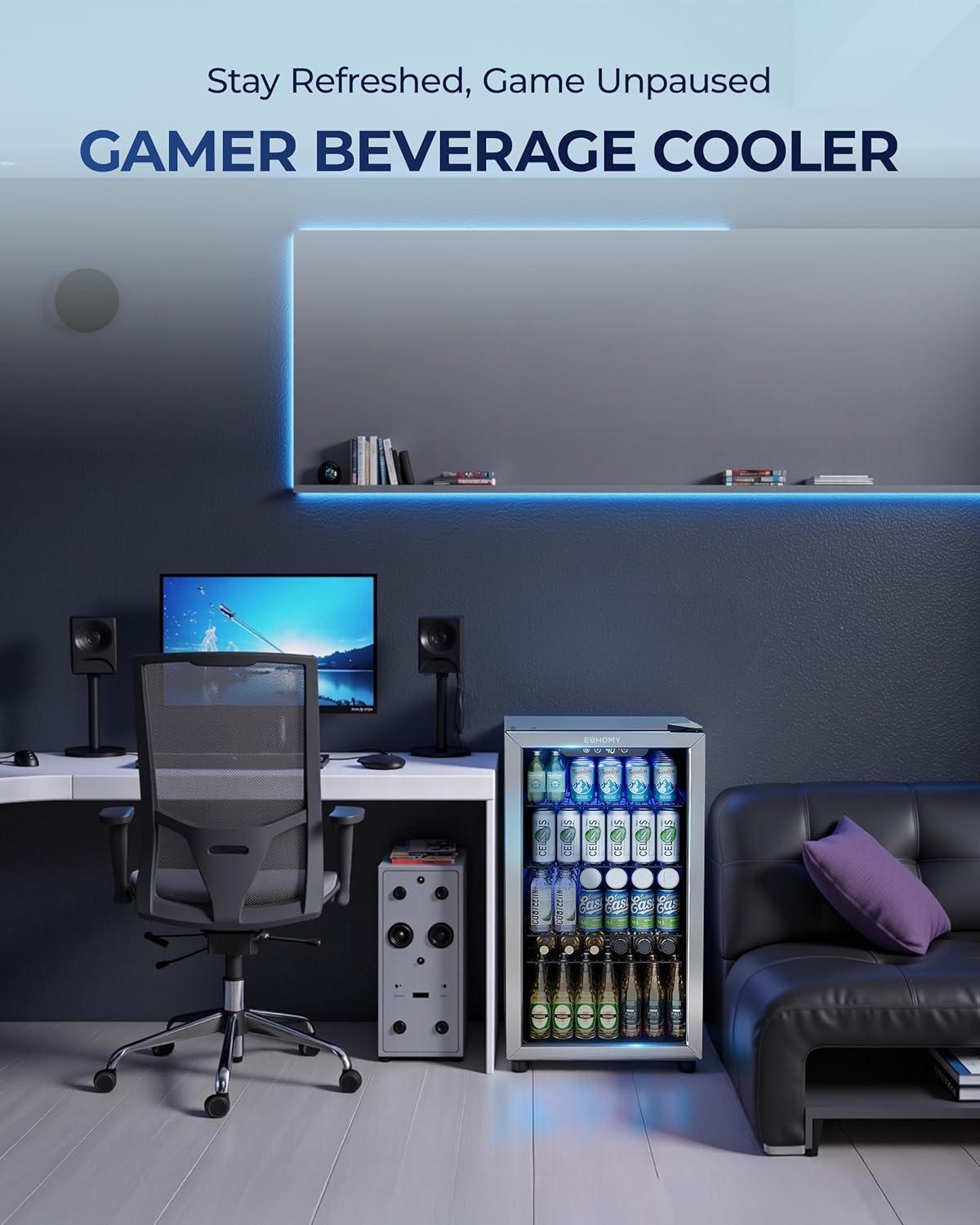 image:imageEUHOMY Mini Fridge 130 Can Beverage Refrigerator Cooler Glass Door for Soda Wine Beer Beverage Cooler for Home Bar Office with Digital Temperature Control Adjustable Shelves 32 CuFt SilverSilver