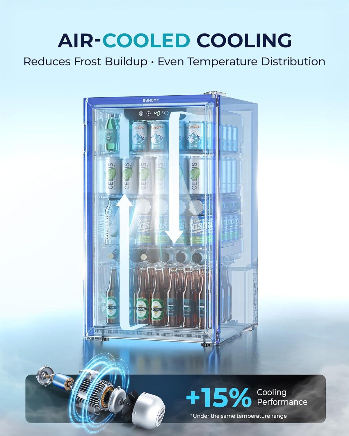 image:imageEUHOMY Mini Fridge 130 Can Beverage Refrigerator Cooler Glass Door for Soda Wine Beer Beverage Cooler for Home Bar Office with Digital Temperature Control Adjustable Shelves 32 CuFt SilverBlack