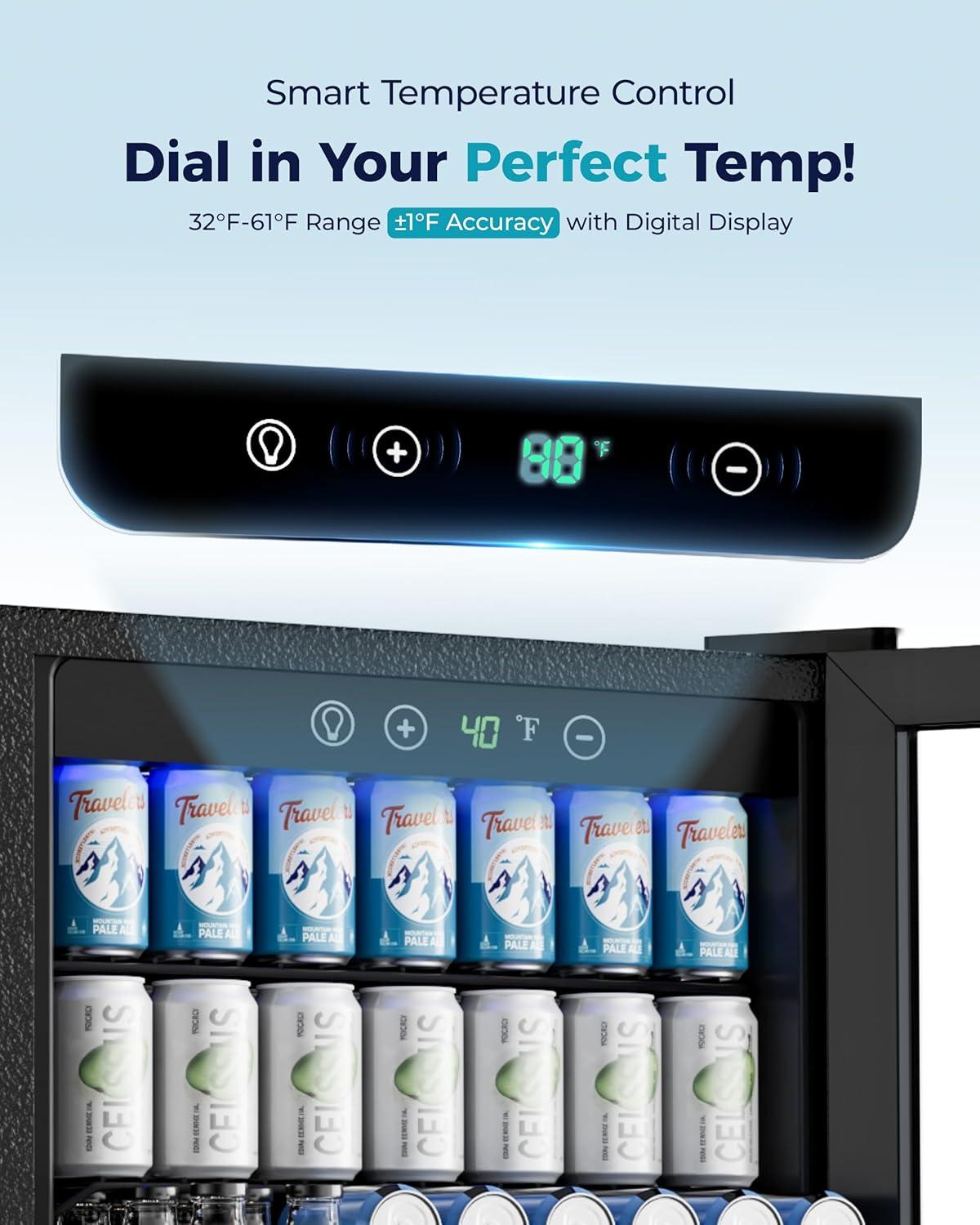 image:imageEUHOMY Mini Fridge 130 Can Beverage Refrigerator Cooler Glass Door for Soda Wine Beer Beverage Cooler for Home Bar Office with Digital Temperature Control Adjustable Shelves 32 CuFt SilverSilver