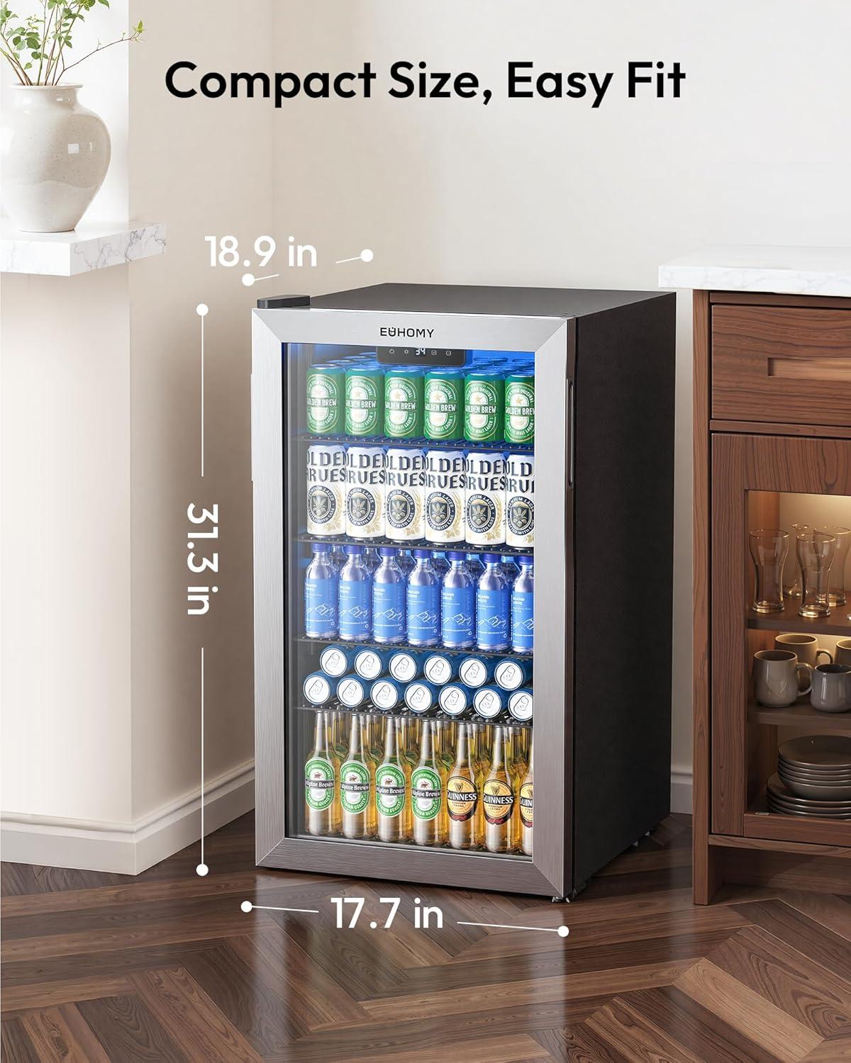 image:imageEUHOMY Mini Fridge 130 Can Beverage Refrigerator Cooler Glass Door for Soda Wine Beer Beverage Cooler for Home Bar Office with Digital Temperature Control Adjustable Shelves 32 CuFt SilverSilver
