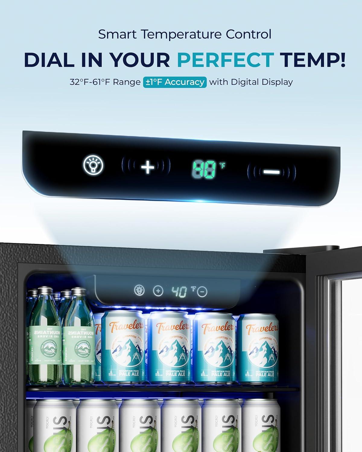 image:imageEUHOMY Mini Fridge 130 Can Beverage Refrigerator Cooler Glass Door for Soda Wine Beer Beverage Cooler for Home Bar Office with Digital Temperature Control Adjustable Shelves 32 CuFt SilverBlack