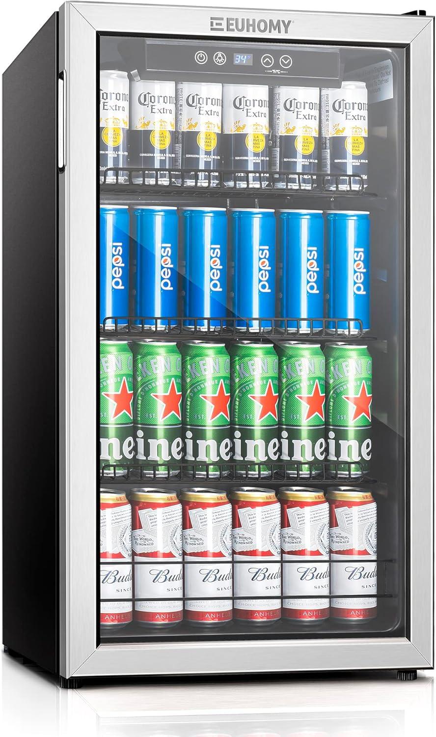 image:imageEUHOMY Mini Fridge 130 Can Beverage Refrigerator Cooler Glass Door for Soda Wine Beer Beverage Cooler for Home Bar Office with Digital Temperature Control Adjustable Shelves 32 CuFt SilverSilver