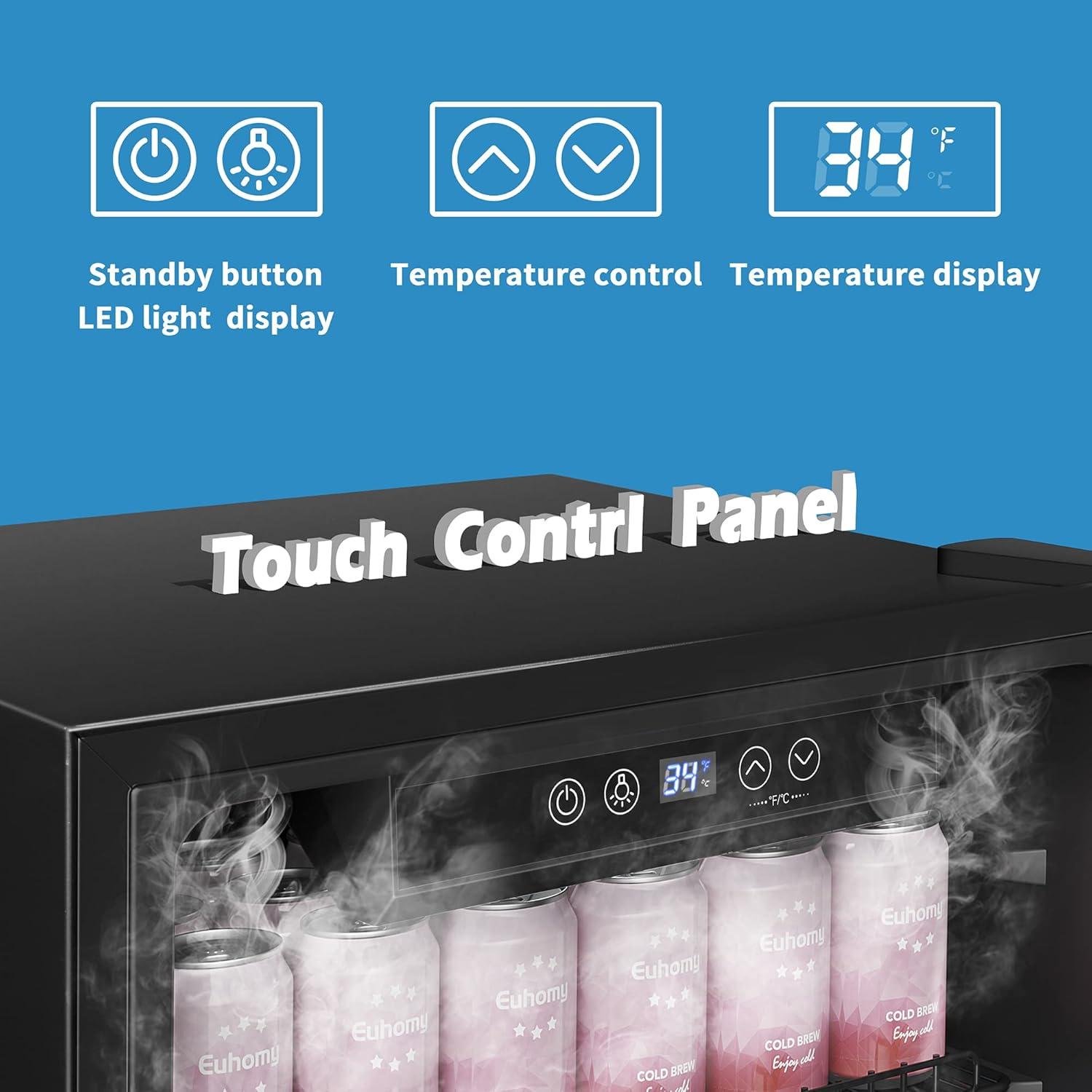 image:imageEUHOMY Mini Fridge 130 Can Beverage Refrigerator Cooler Glass Door for Soda Wine Beer Beverage Cooler for Home Bar Office with Digital Temperature Control Adjustable Shelves 32 CuFt SilverSilver