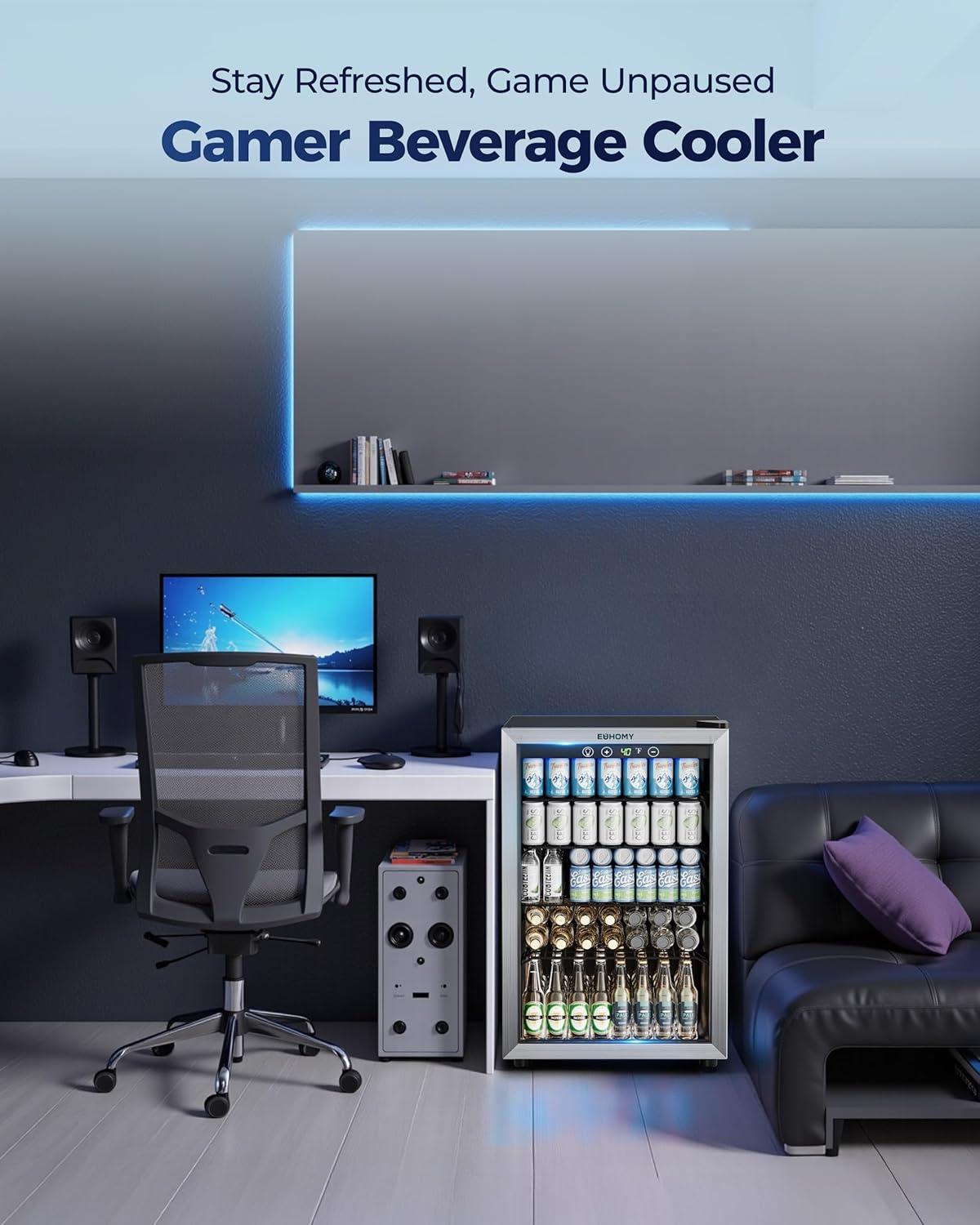 image:imageEUHOMY Mini Fridge 130 Can Beverage Refrigerator Cooler Glass Door for Soda Wine Beer Beverage Cooler for Home Bar Office with Digital Temperature Control Adjustable Shelves 32 CuFt SilverSilver