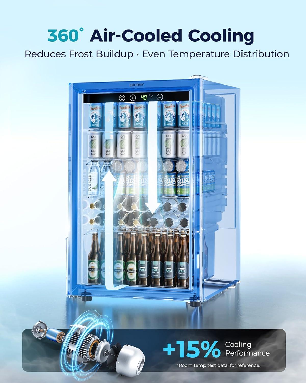 image:imageEUHOMY Mini Fridge 130 Can Beverage Refrigerator Cooler Glass Door for Soda Wine Beer Beverage Cooler for Home Bar Office with Digital Temperature Control Adjustable Shelves 32 CuFt SilverSilver