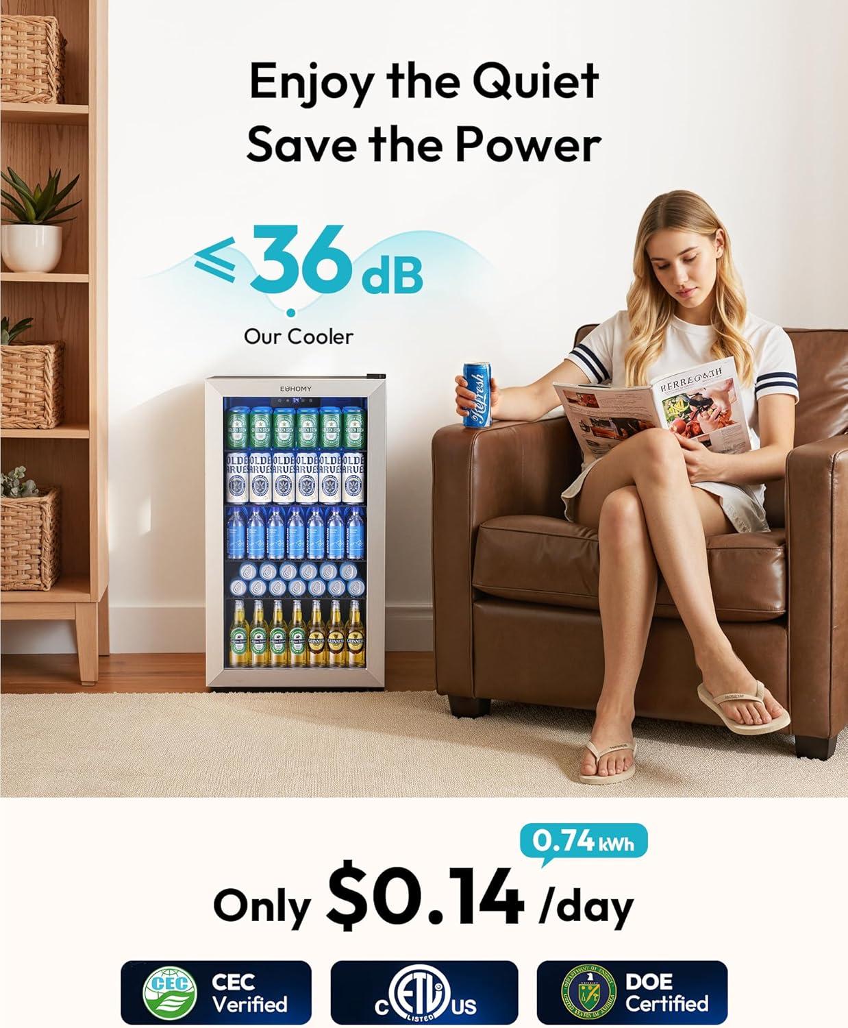 image:imageEUHOMY Mini Fridge 130 Can Beverage Refrigerator Cooler Glass Door for Soda Wine Beer Beverage Cooler for Home Bar Office with Digital Temperature Control Adjustable Shelves 32 CuFt SilverSilver