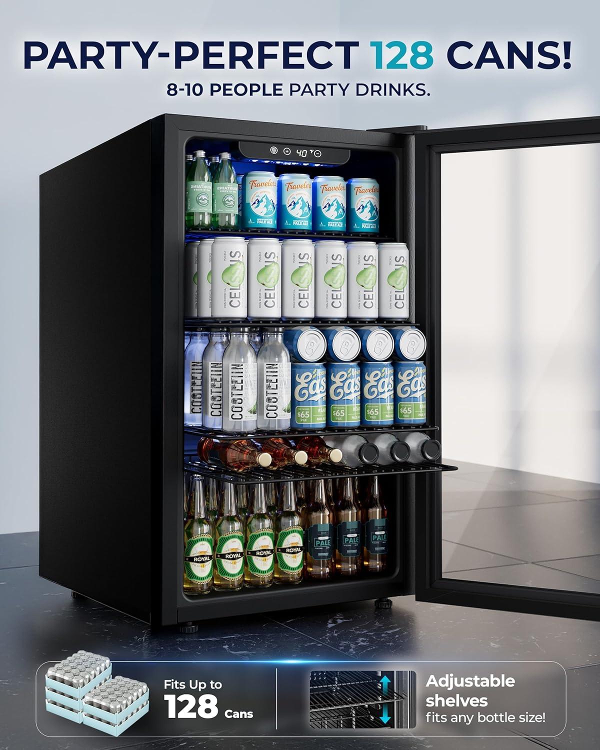 image:imageEUHOMY Mini Fridge 130 Can Beverage Refrigerator Cooler Glass Door for Soda Wine Beer Beverage Cooler for Home Bar Office with Digital Temperature Control Adjustable Shelves 32 CuFt SilverBlack