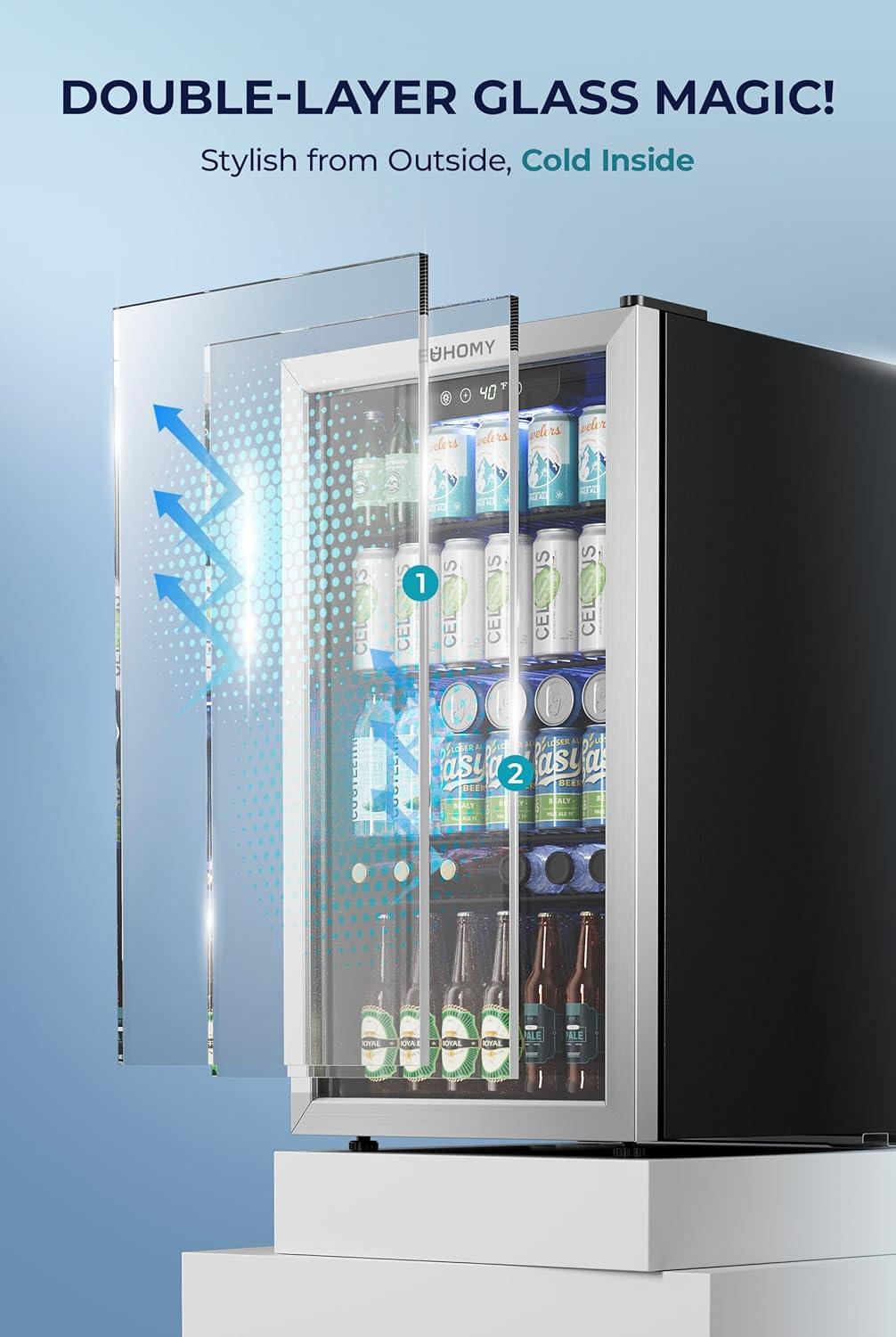 image:imageEUHOMY Mini Fridge 130 Can Beverage Refrigerator Cooler Glass Door for Soda Wine Beer Beverage Cooler for Home Bar Office with Digital Temperature Control Adjustable Shelves 32 CuFt SilverSilver